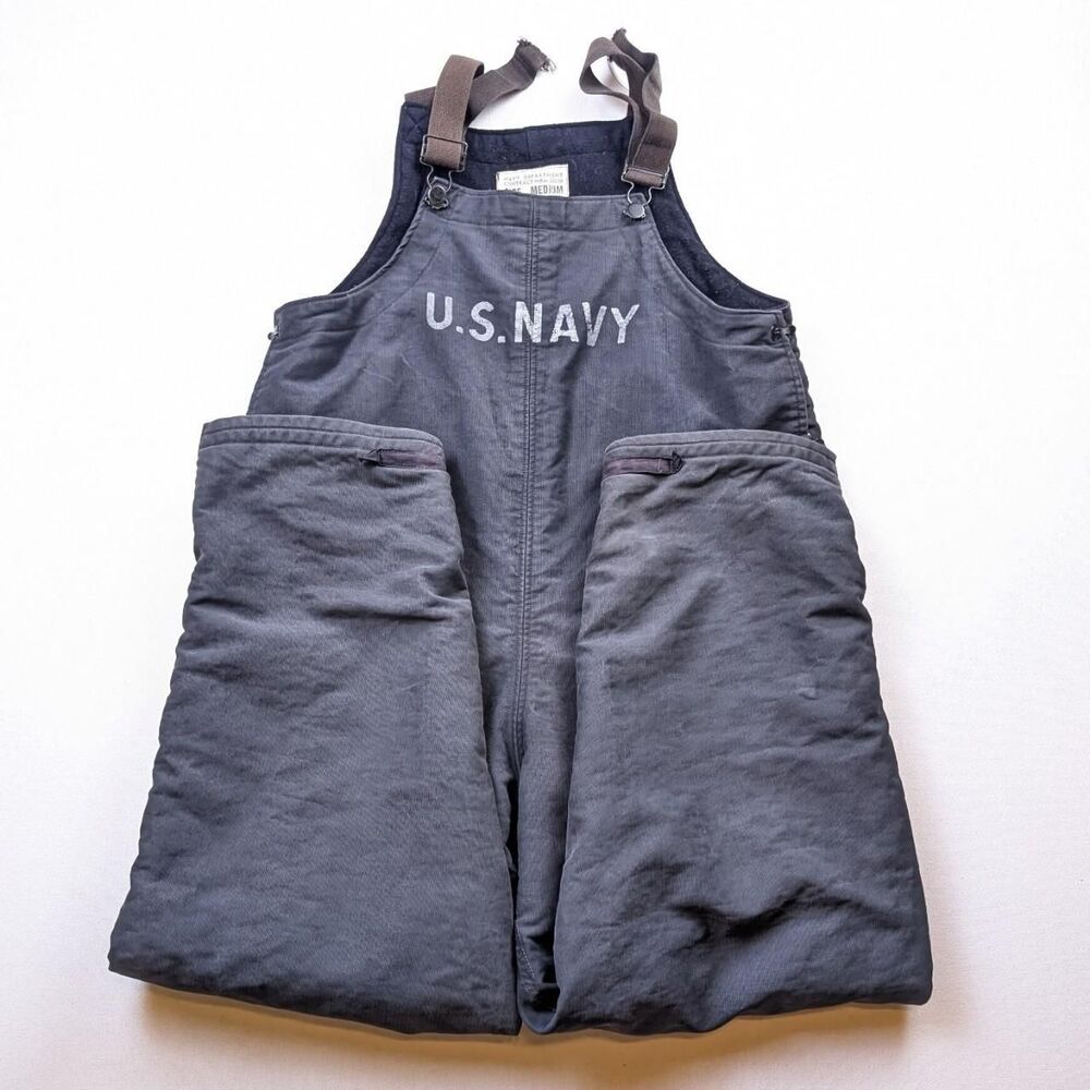 Vintage WW2 US Navy Deck Overalls Black Stenciled Size Medium